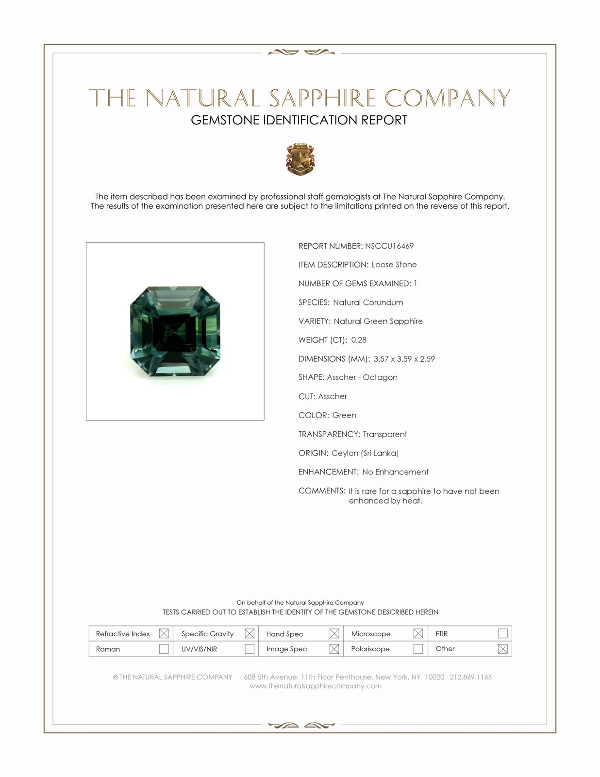Ceylon (Sri Lanka) Asscher – Octagon Green Sapphire 0.28CT