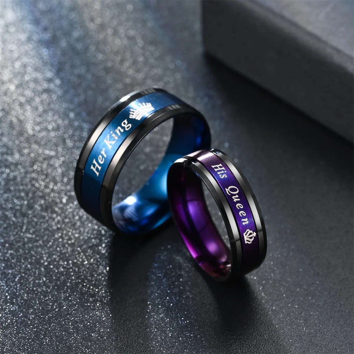 2PCS Her King His Queen Couple Rings Stainless Steel Wedding Promise Band #5-13