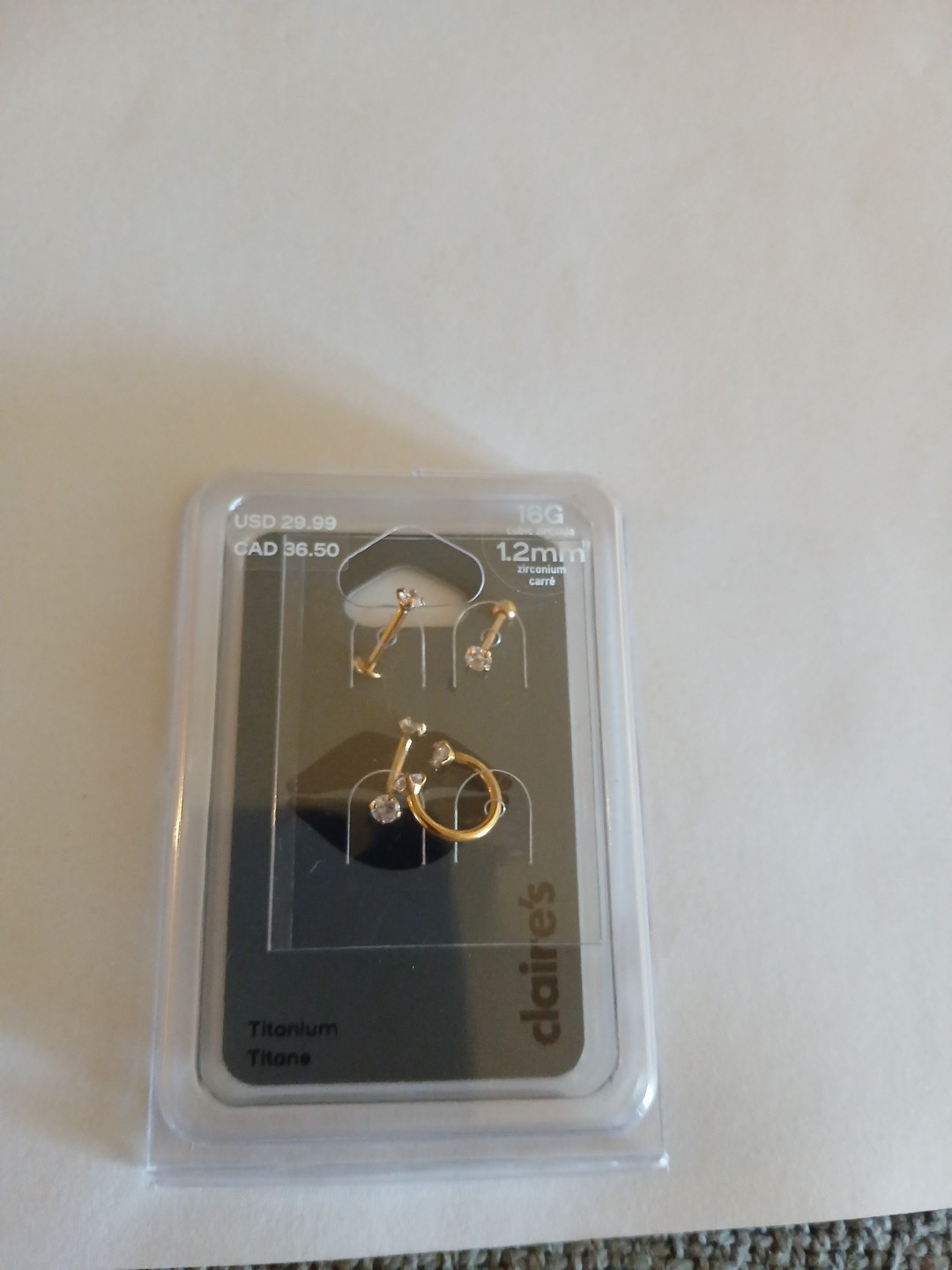 Claire’s Closeout Nose Piercing Jewelry 16g CZ/1.2mm Titanium Metal NWT MSRP $30