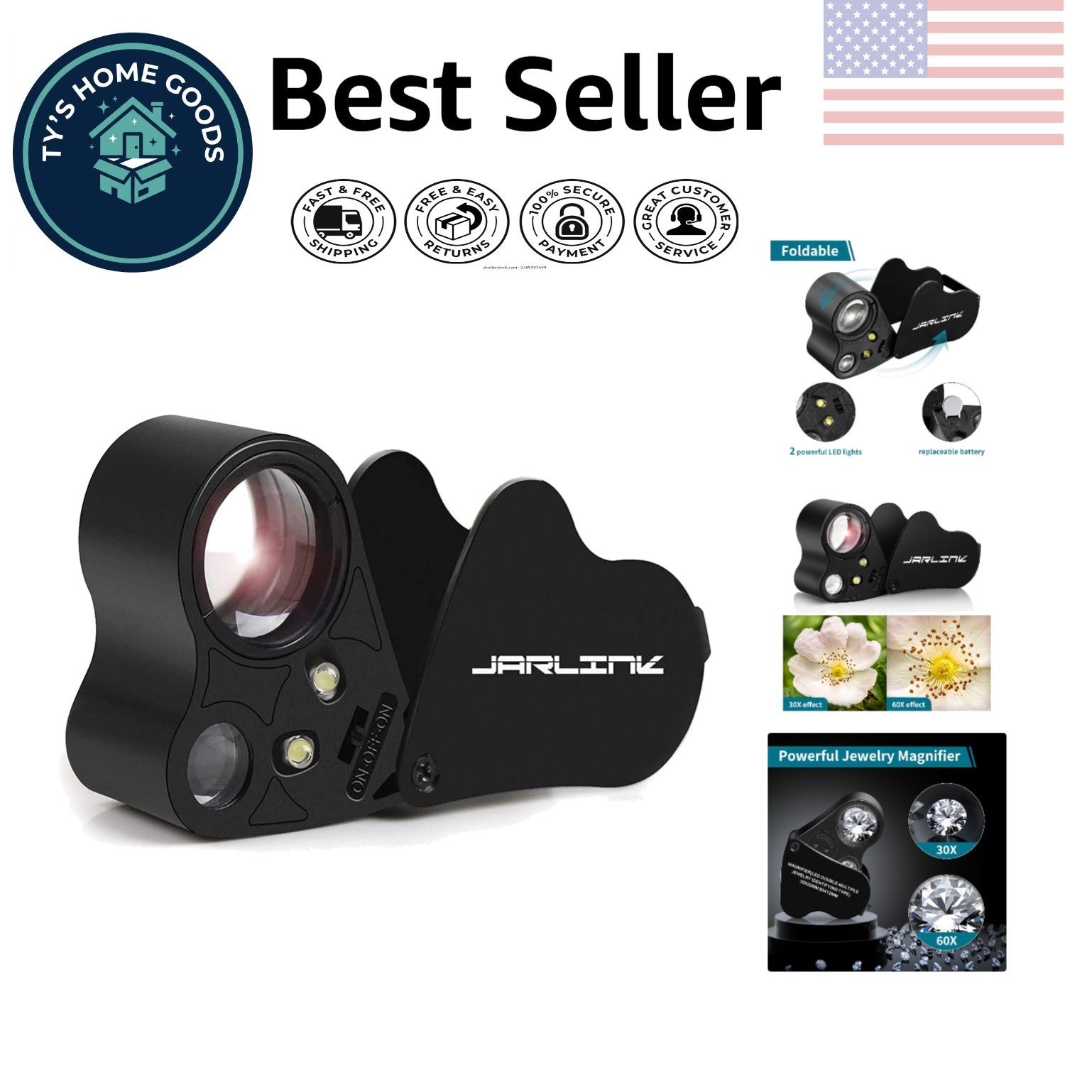 Sleek Foldable 30X 60X Jeweler’s Loupe with Bright LED – For Precise Inspections