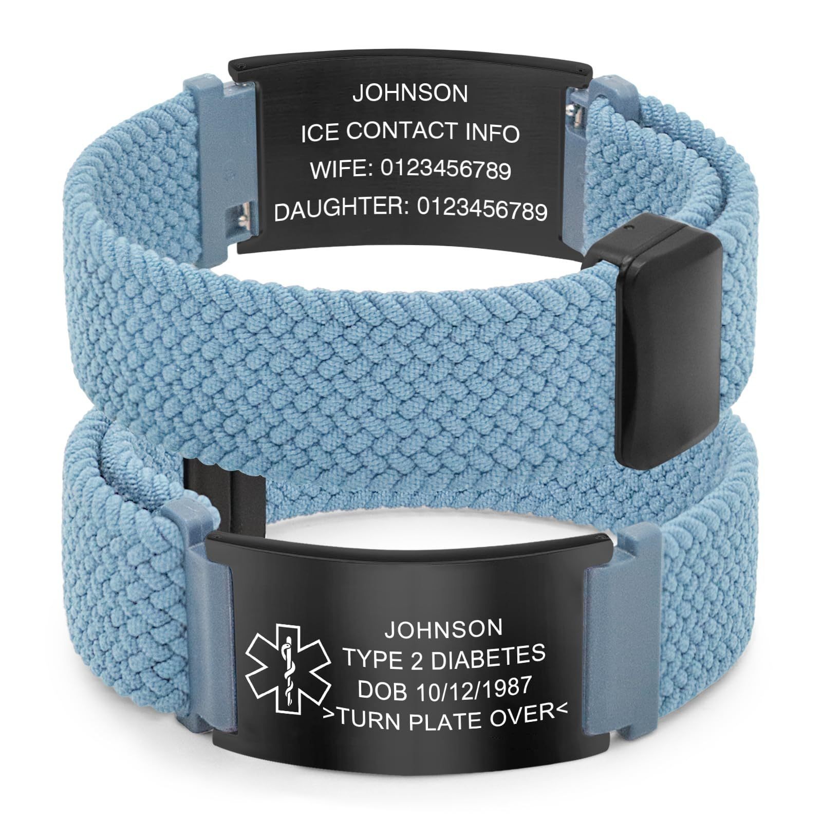 Free Engraving Personalized Medical Alert ID Bracelet Nylon Wristband Men Women
