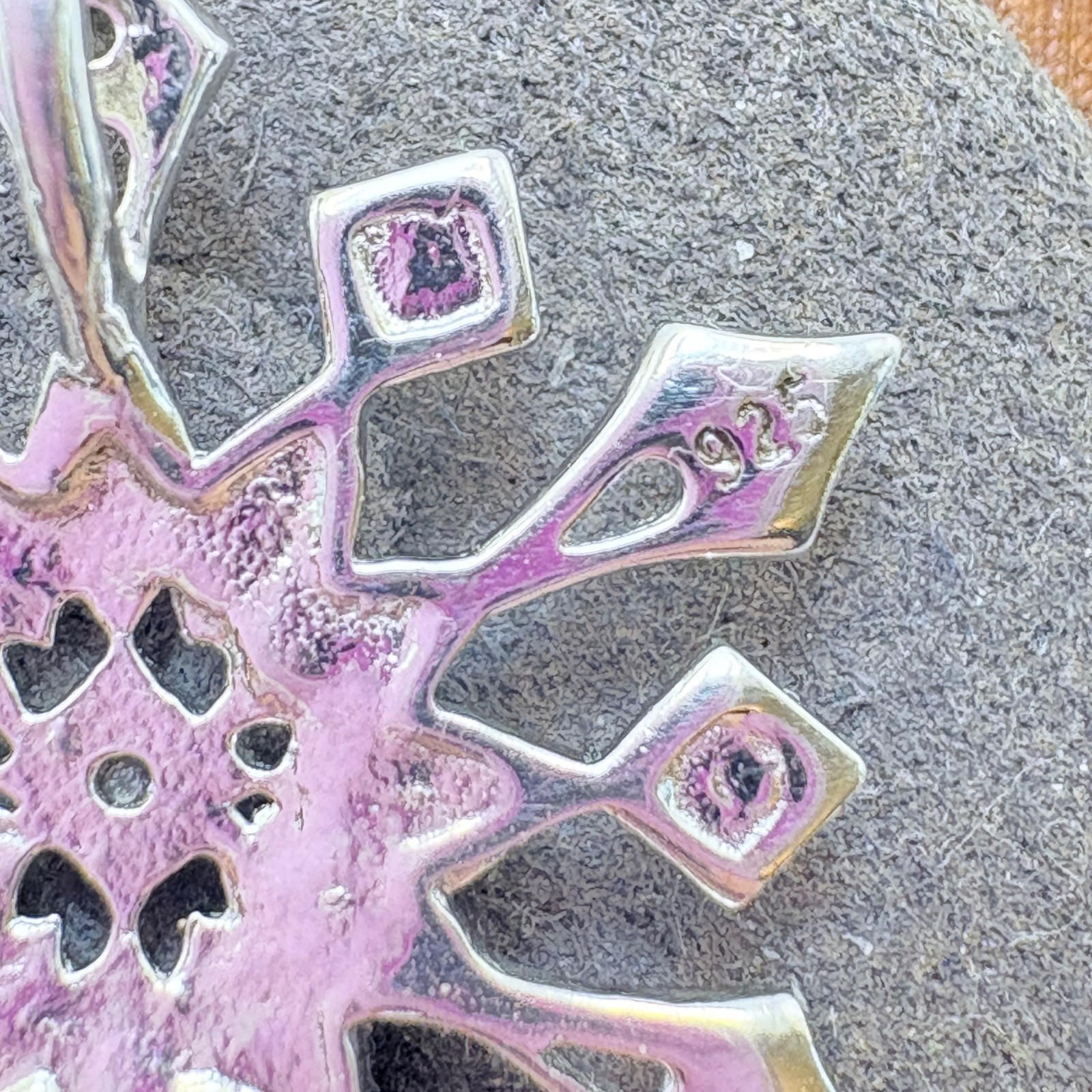 Illusion Stone Snowflake Pendant Sterling Silver 925 Size 0.75″ Length