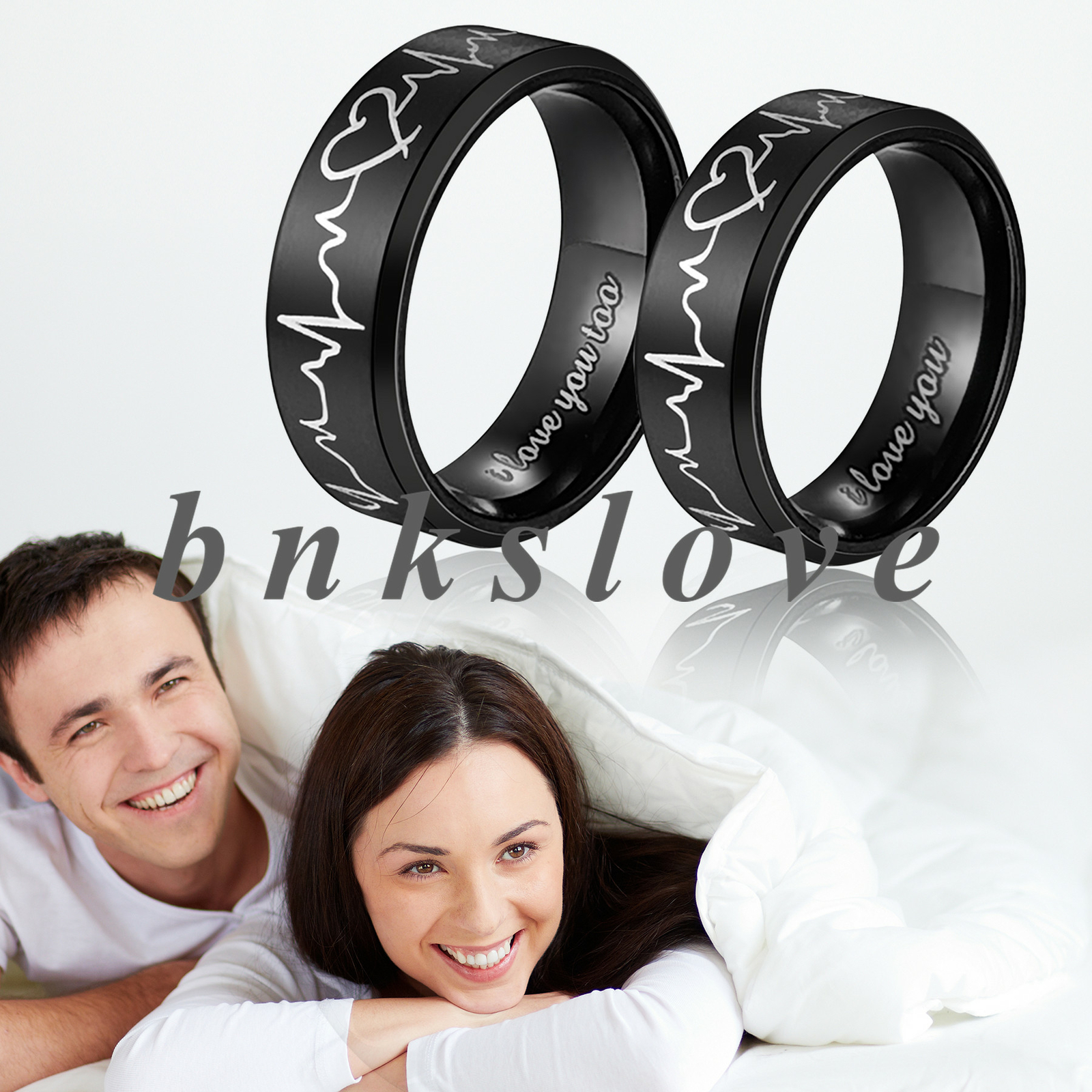 Couple Heartbeat Ring I Love You Matching Promise Ring Wedding Band Size 4-14