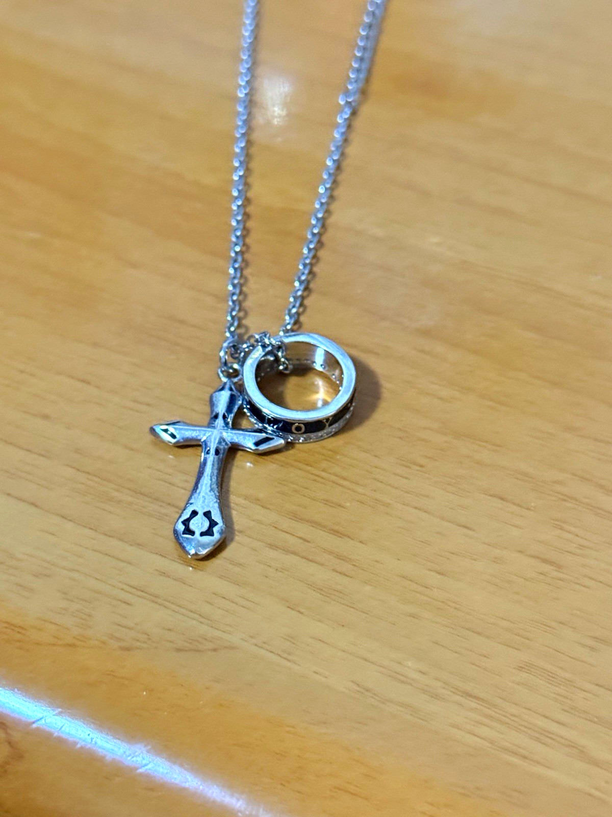 Silver Metal Cable Chain Necklace with Cross Charm Pendant, Religious Theme