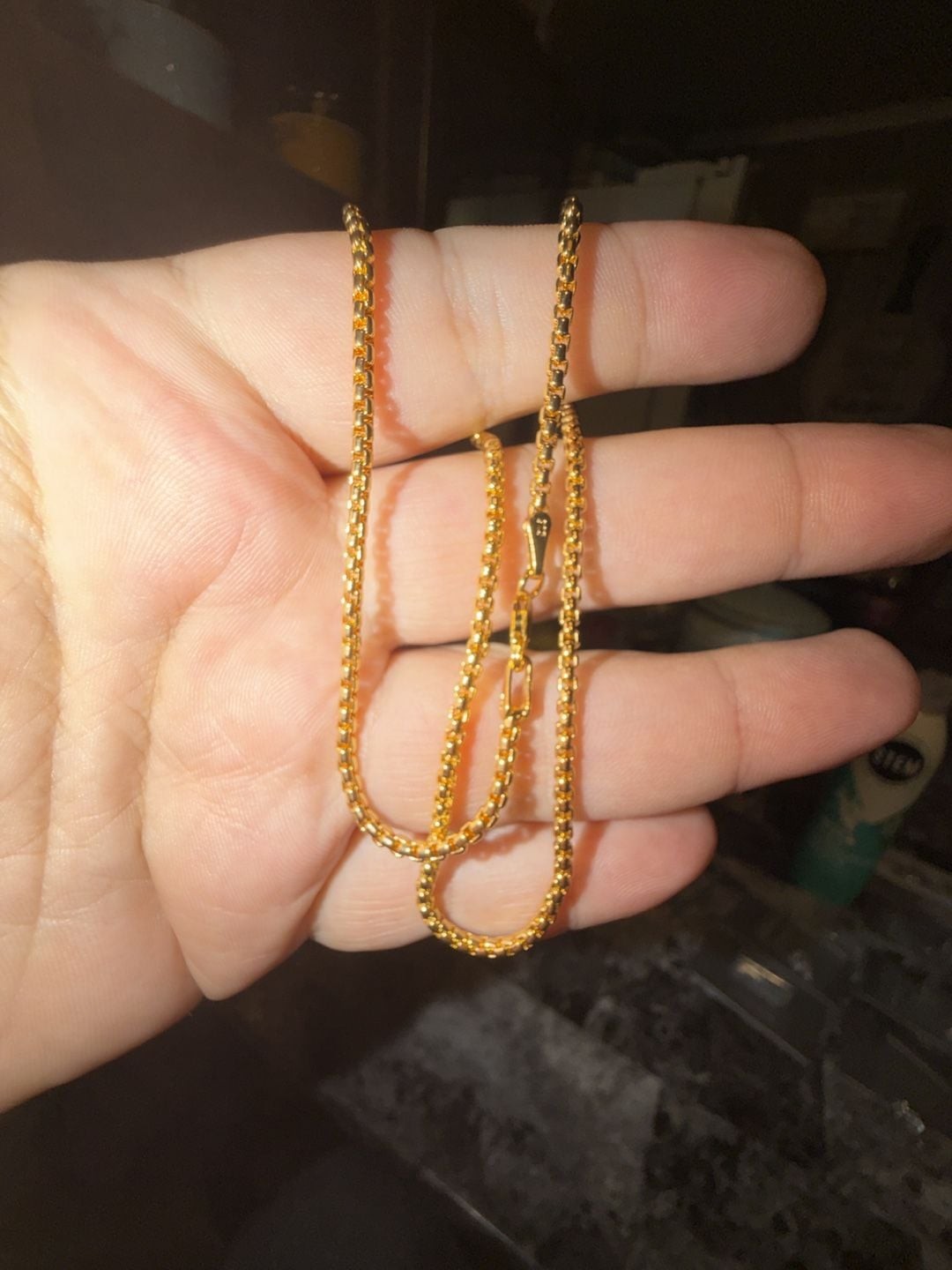 Gold-Plated 925 Sterling Silver Round Box Link Chain 18 inch