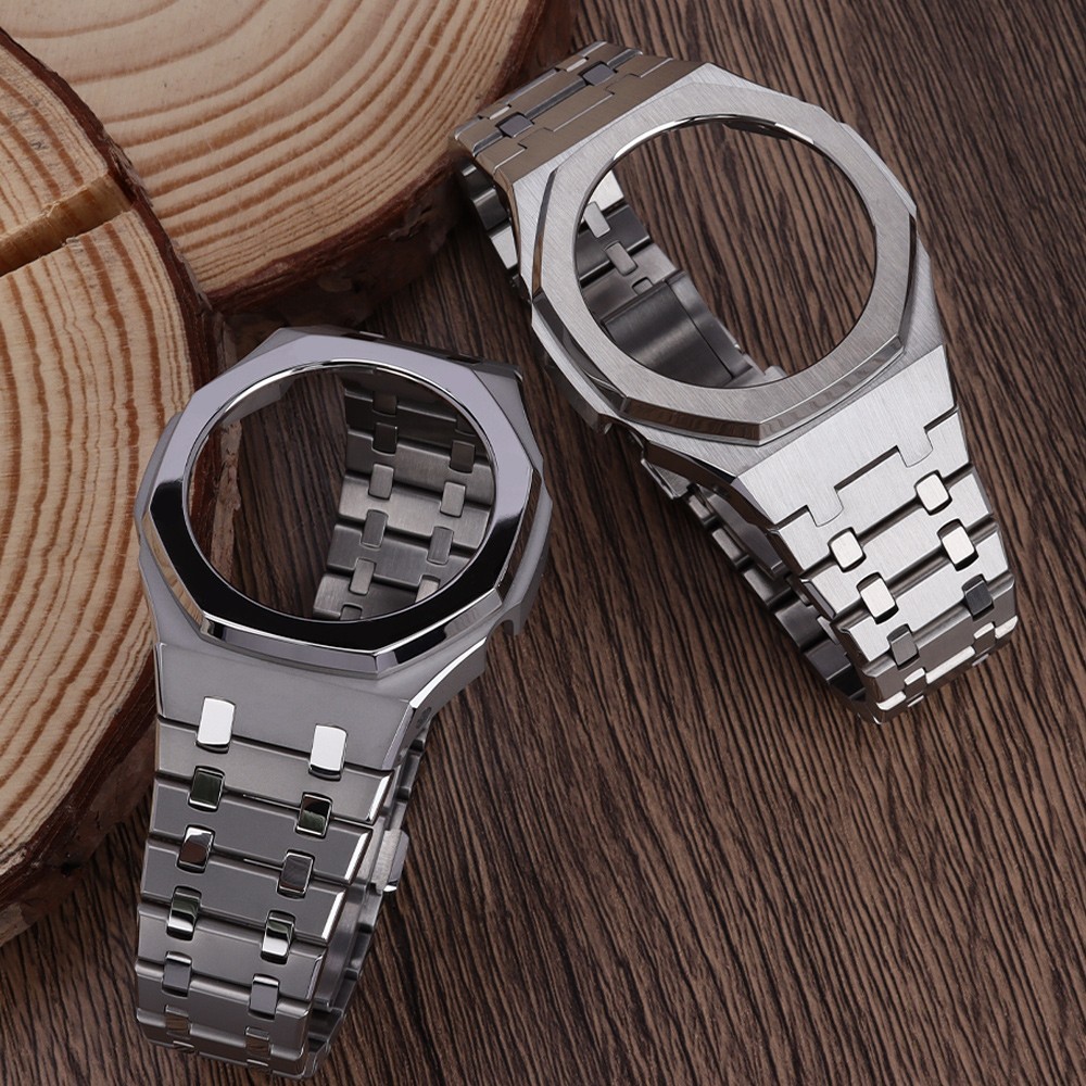 44.3mm Watch Case Strap Modify casio GA-2100 casioak Mods Silvery 316L Stainless