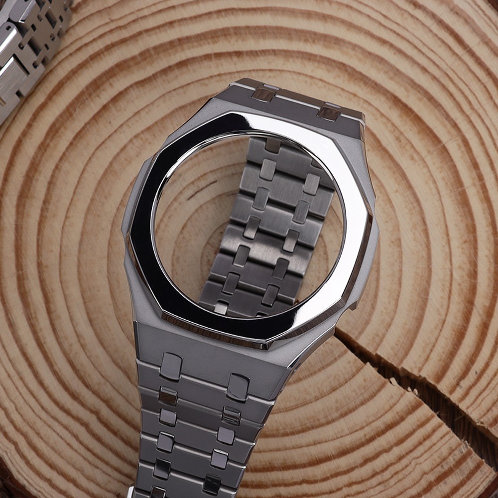 44.3mm Watch Case Strap Modify casio GA-2100 casioak Mods Silvery 316L Stainless