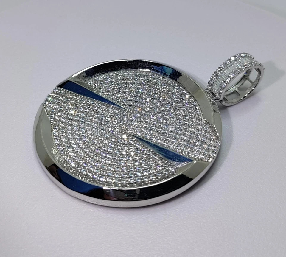2 Ct Round Cut Simulated Diamond Medallion Charm Pendant 14k White Gold Plated
