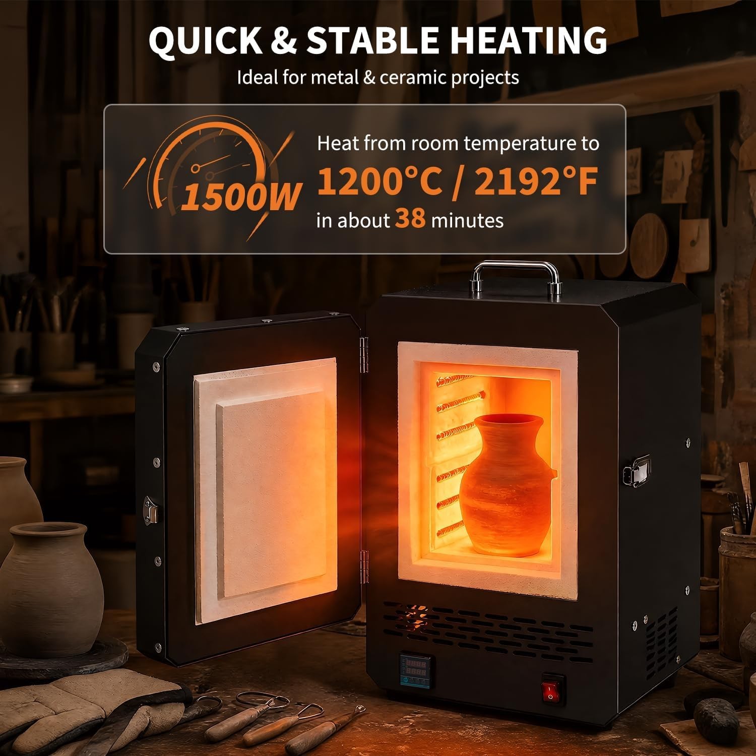 Tabletop Electric Kiln for Wax Casting Metal Melting Furnace 1500W DIY Projects
