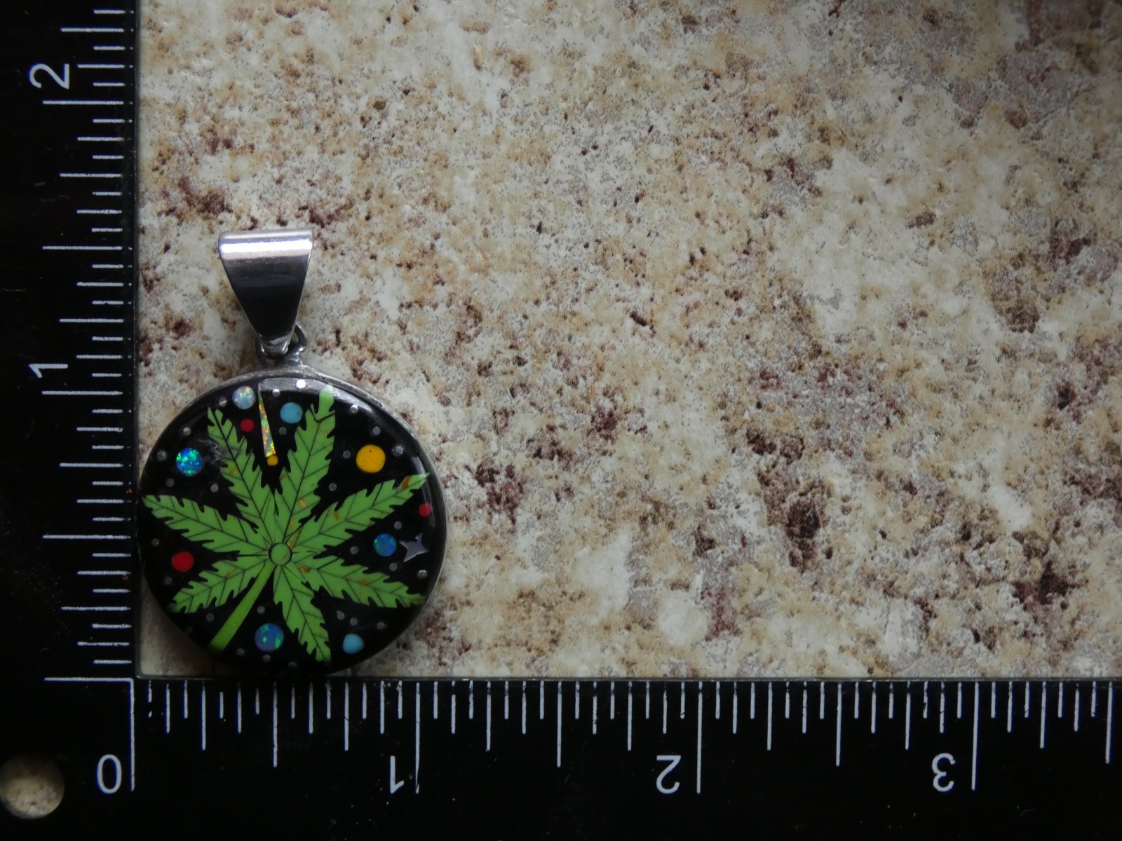 Marijuana Leaf 420 Gemstone Opal Aluminum Sterling Silver Alloy Pendant AS95