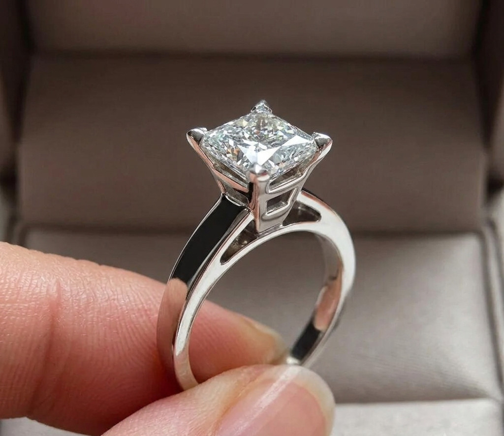 2Ct Princess Cut Moissanite Solitaire Men’s Ring 14K Vermeil Gold Plating
