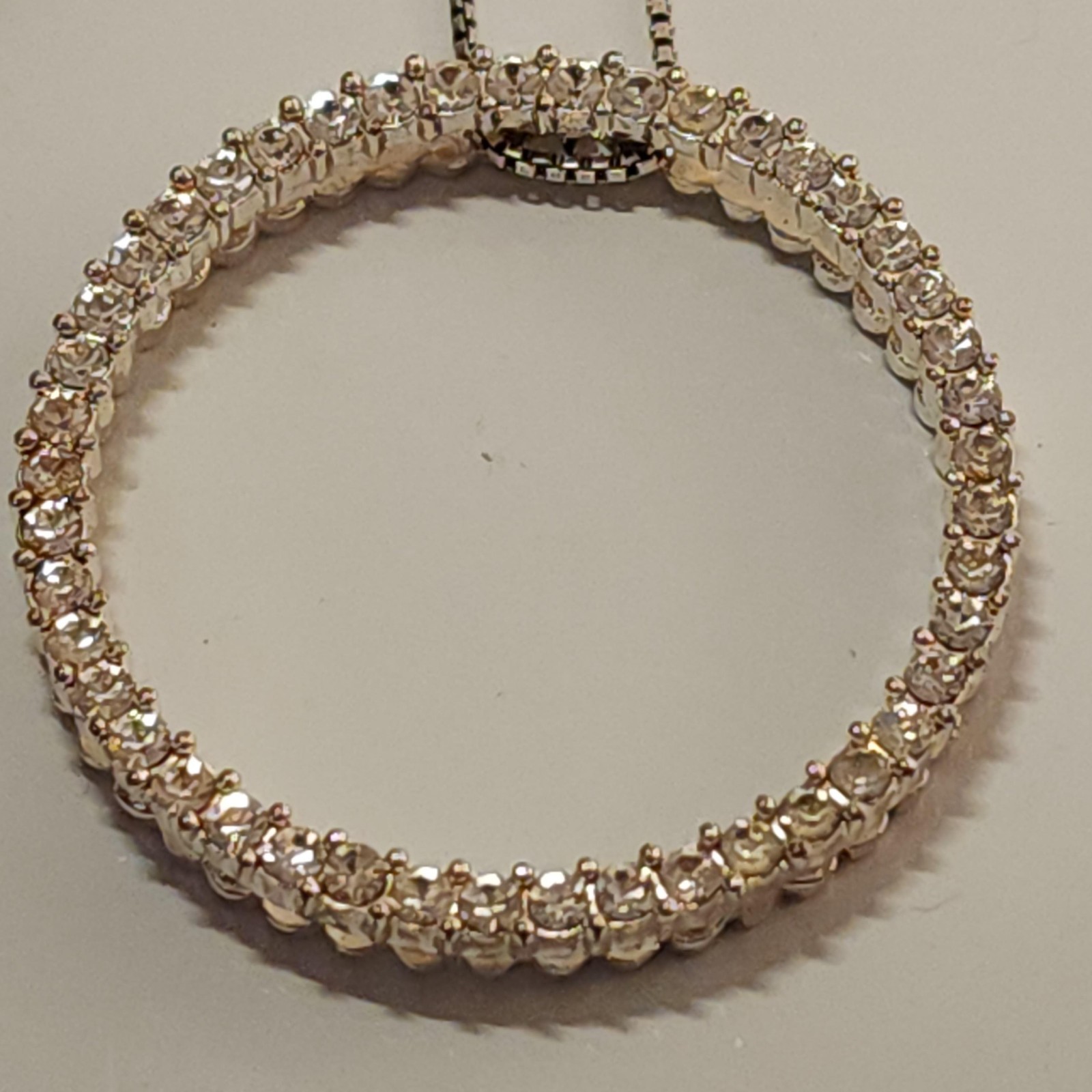 Large Circle Crystal Pendant Necklace 17in Sterling Silver Box Chain Halo