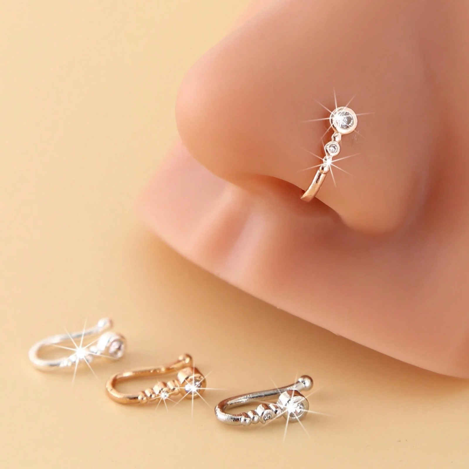 4pcs Nose Rings Non Piercing U-Shaped Nose Stud Elegant Style Non Ring For Women