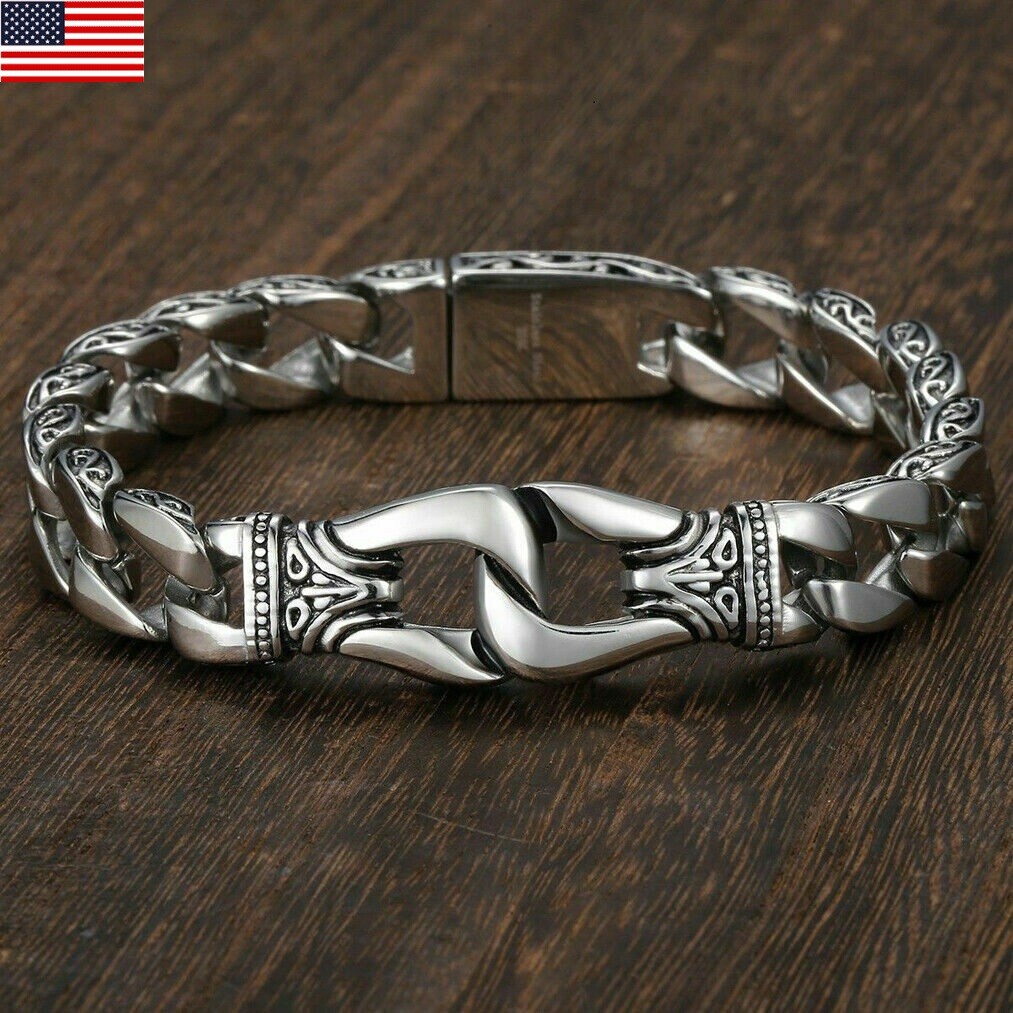 Mens Heavy Sturdy Alloy Motorcycle Biker Chain Bracelet Wristband Gift New USA