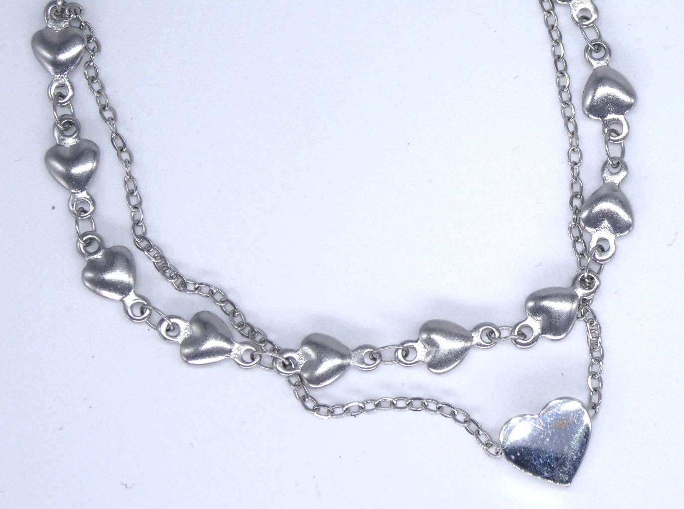 Silver Tone Double Layer Heart Bracelet Elegant Pretty Dainty Chain