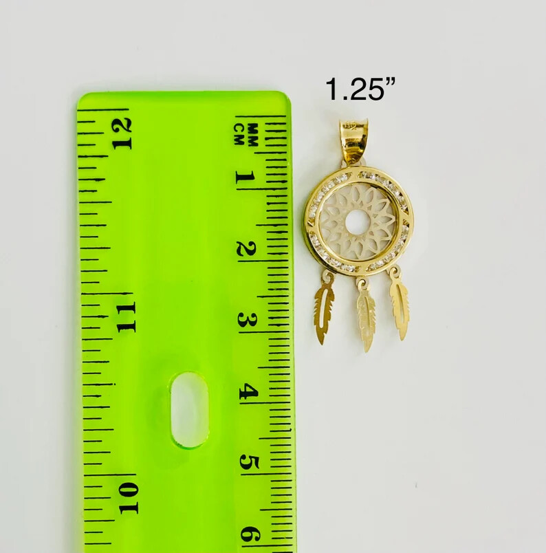 10K Solid Gold Dream catcher 2T Charm Pendant, 10k Real Gold Dreamcatcher- GP91