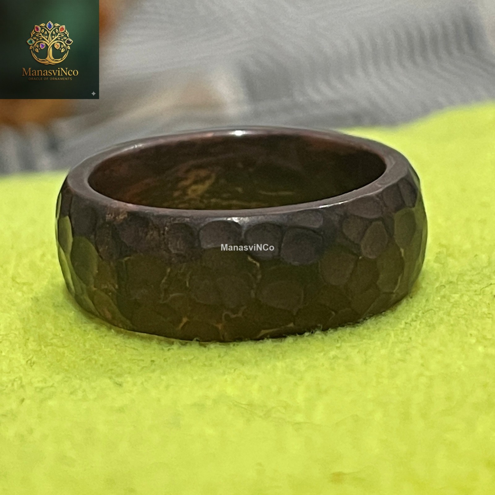 Antique Hammered Copper Patina Ring, Half Round Rustic Band, Handmade Jewelry