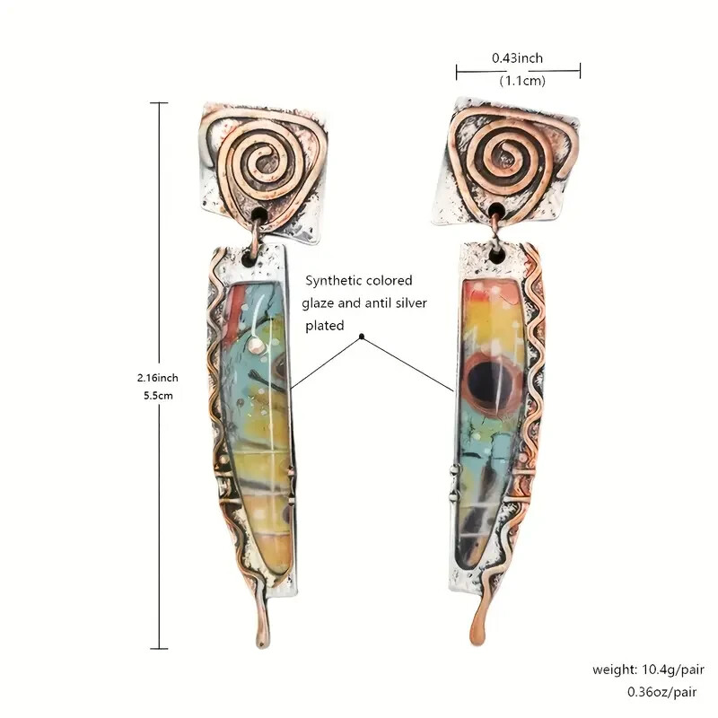 Vintage Spiral Colorful Drop Dangle Earrings 925 Silver Plated Boho Jewelry New