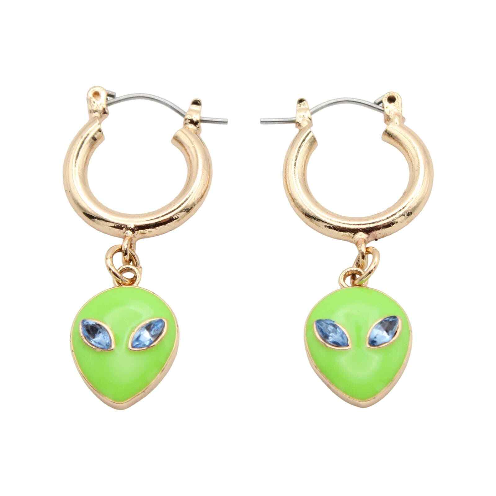 Gold Over Fine Silver Plate Alien Head Rhinestone Earrings #BX002