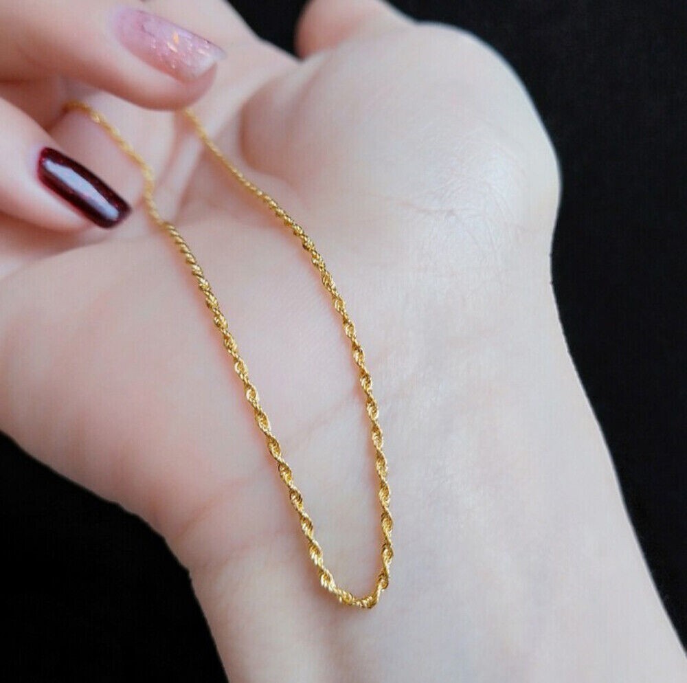 Stamped Au750 Solid 18k yellow Gold Necklace Women Rope Chain 46cm width 1mm