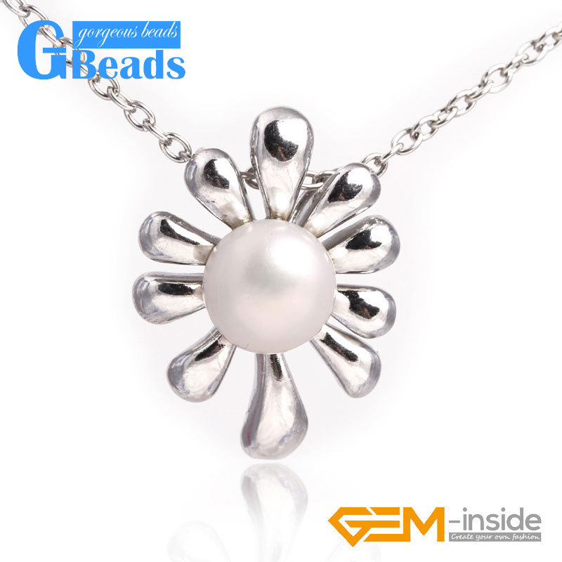 White Gold Plated Tree Shape Freshwater Pearl Beaded Pendant Necklace 10-11mm