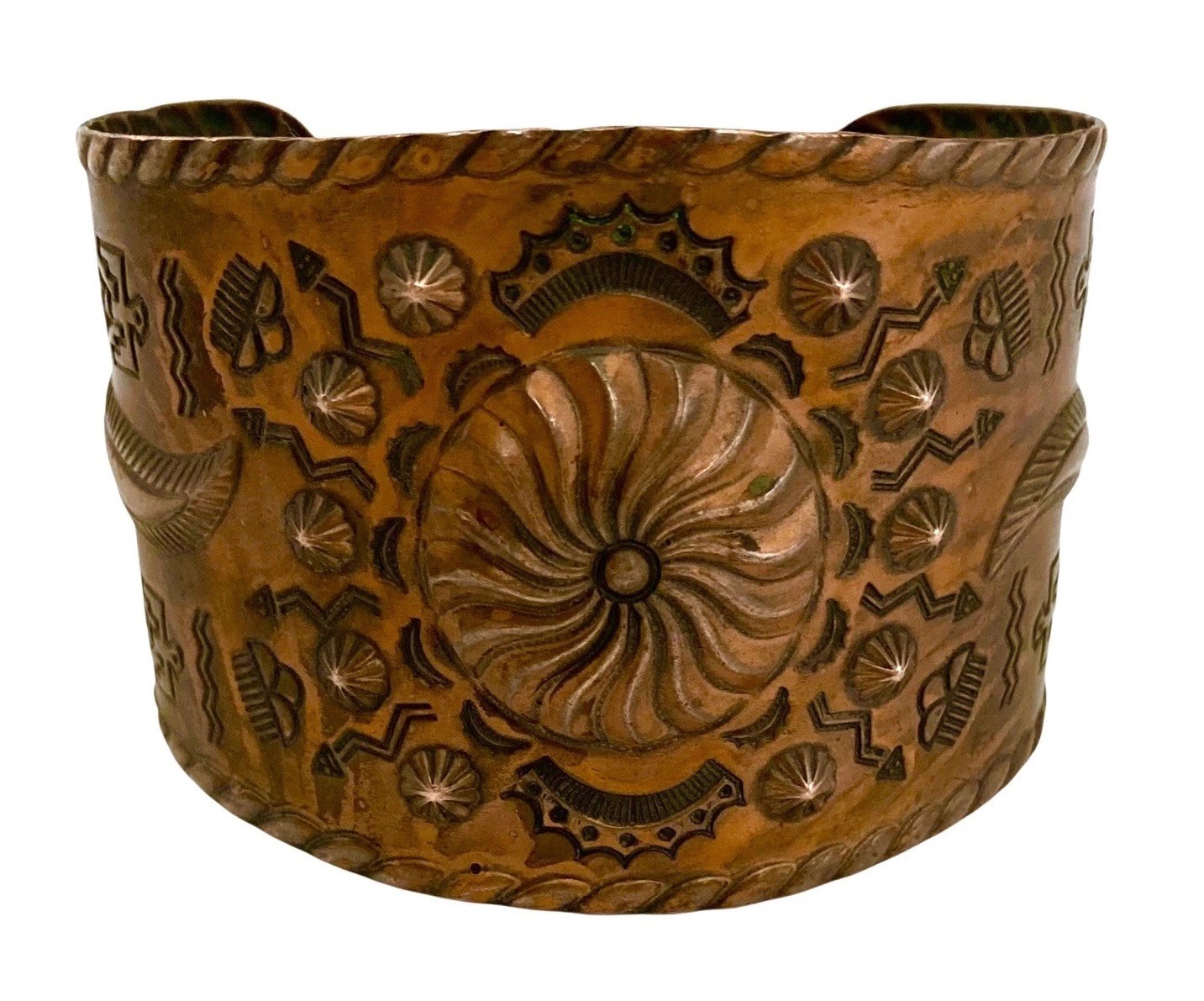VINTAGE BELL TRADING POST PRE-1971 Solid Copper STAMPED WIDE CUFF Bracelet