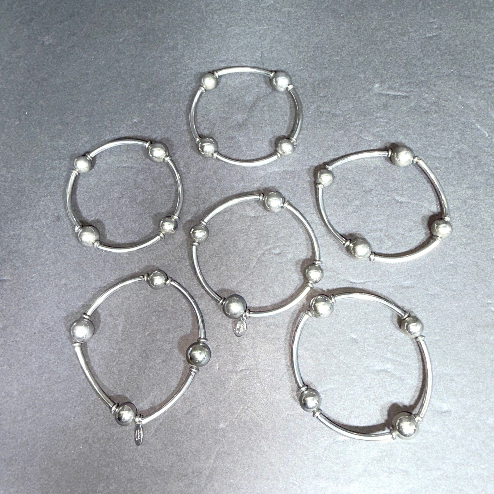 Cookie Lee Silver Tone Bead and Bar Stretch Bracelets Set of 6 Stackable
