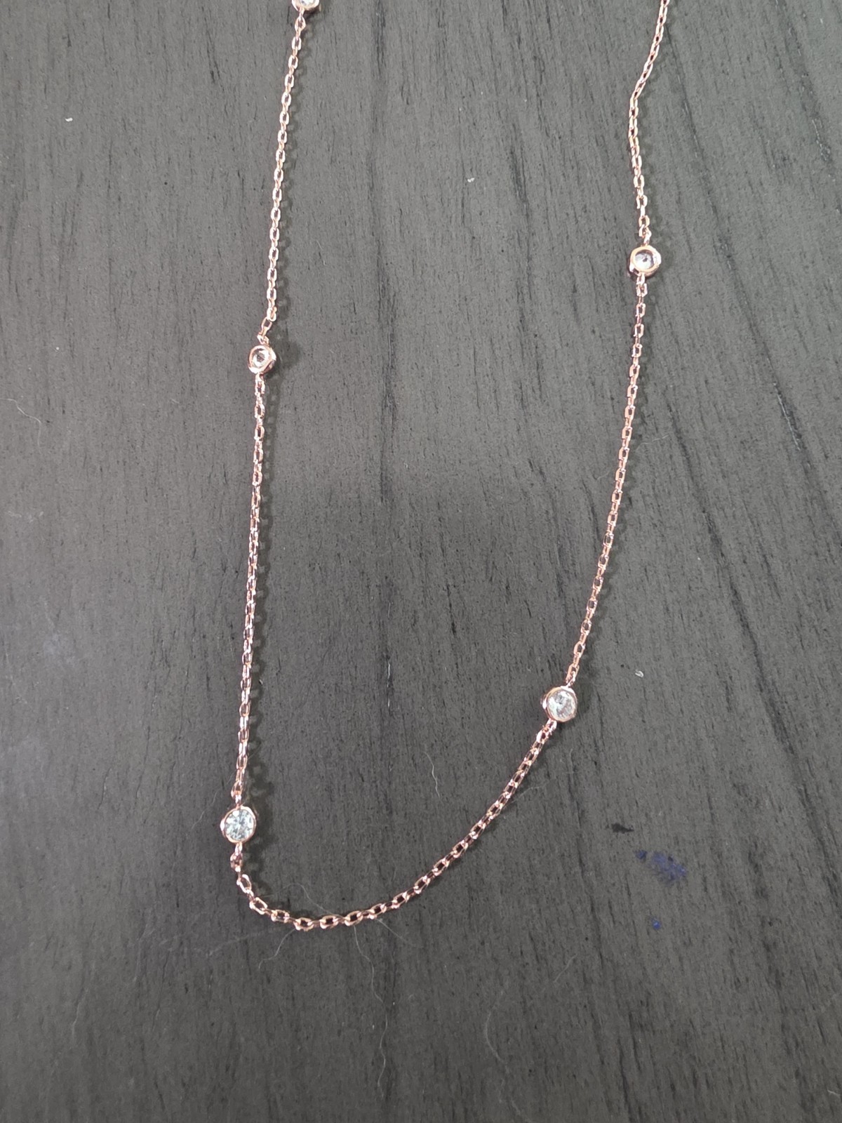 Gold Plated Station Necklace, Simulated Diamond Layering Necklaces