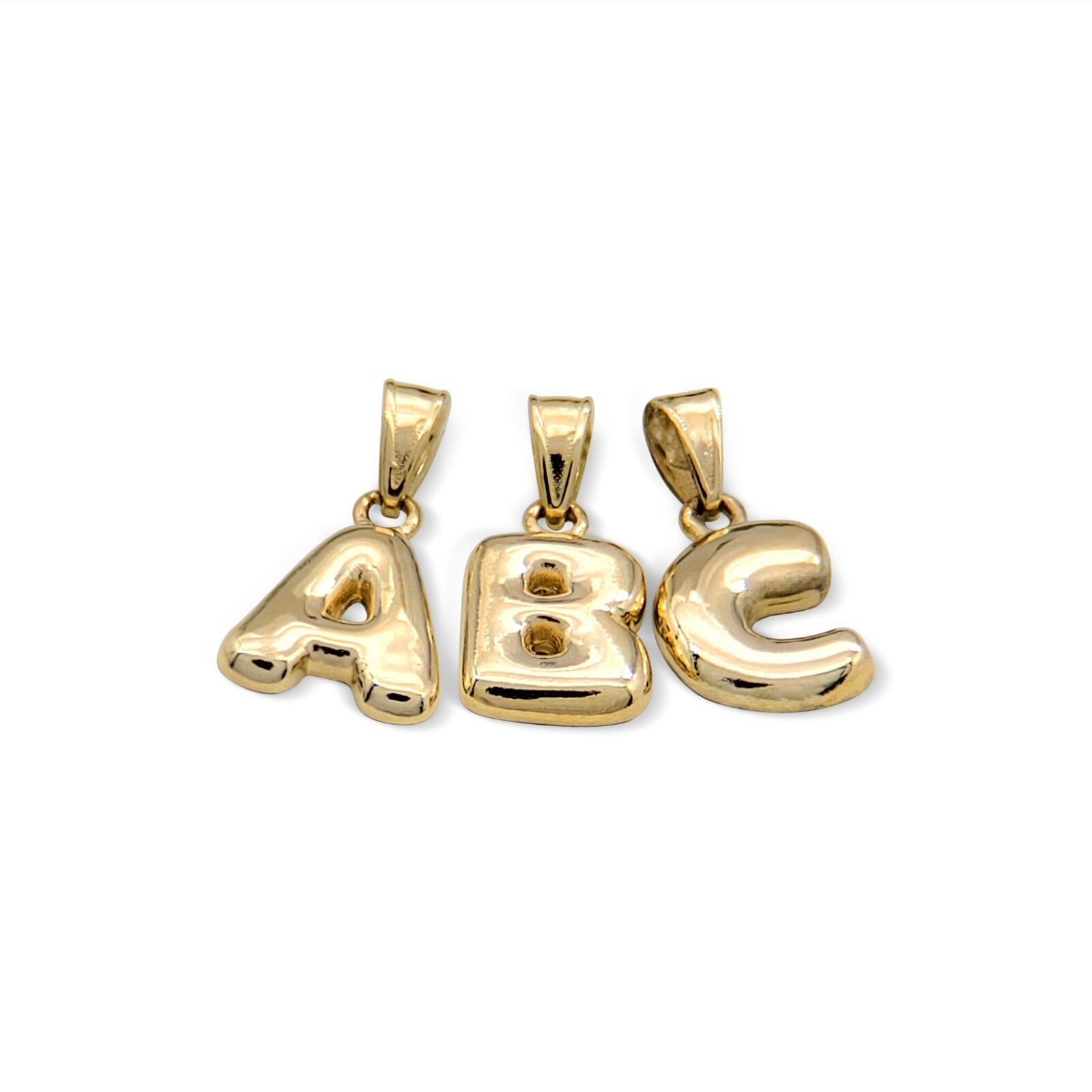 18K Yellow Gold Bubble Letter Pendant All Letters, Numbers, Gold Initial Pendant
