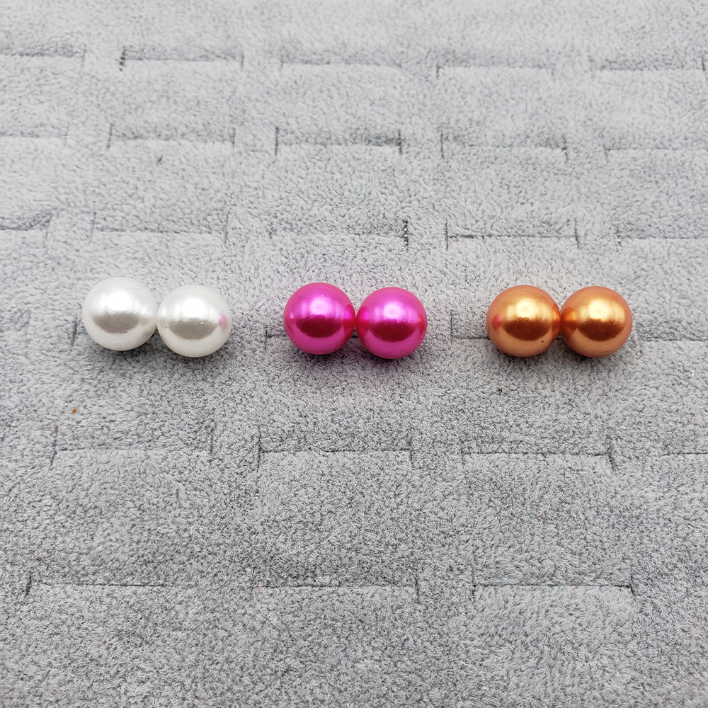 3 Pairs Women Colorful Orange, White, Pink Pearl Round Ball Stud Earring 12mm