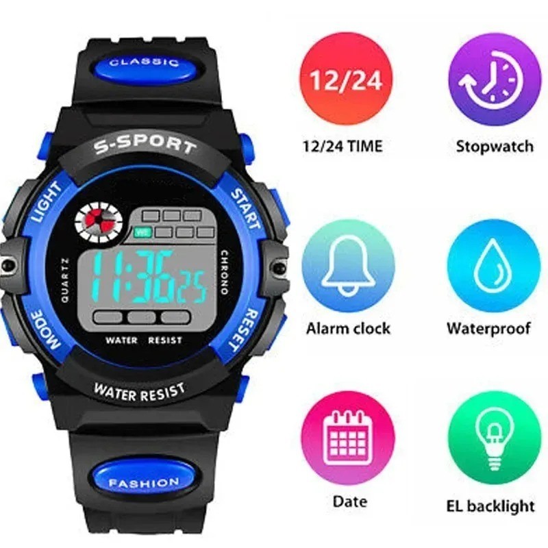 Kids Digital Electronic Watch Waterproof Children Boys Girls Sports LED Watches