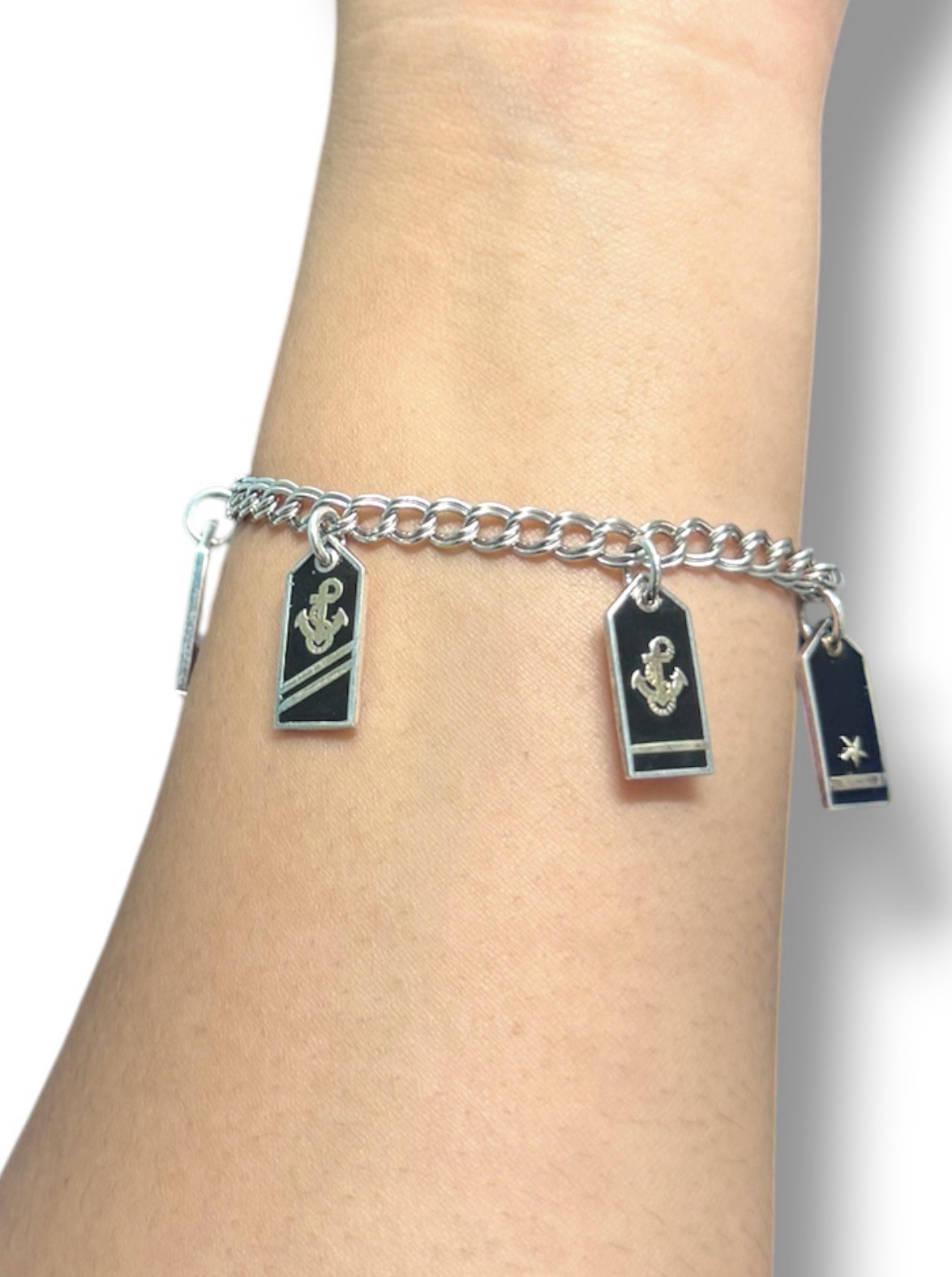 14K White Gold (585) Bracelet with Fixed 925 Sterling Silver Nautical Charms