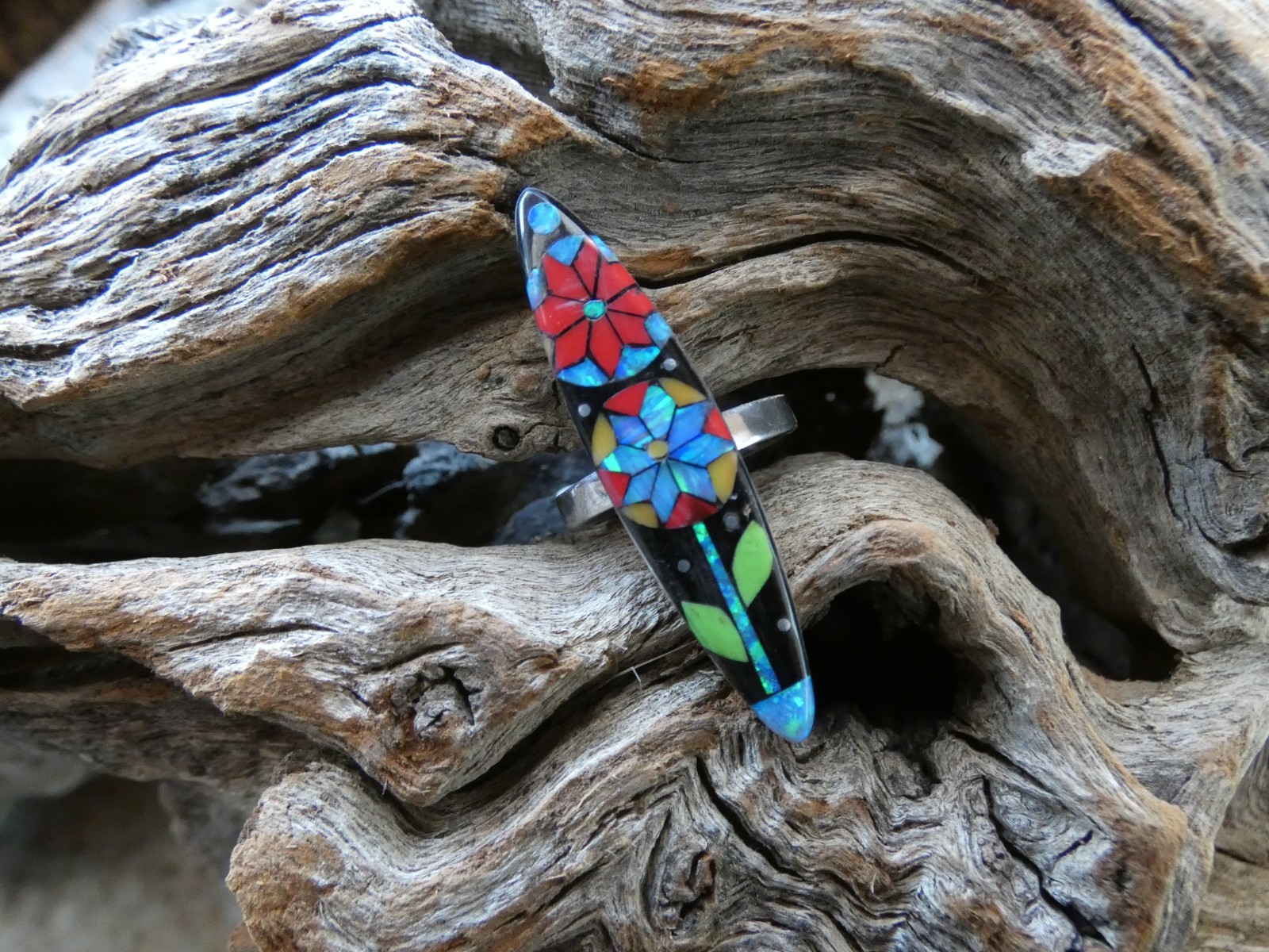 Flower Micro Inlay Gemstone Aluminum Sterling Silver Alloy Size 10 Ring NEW AR83