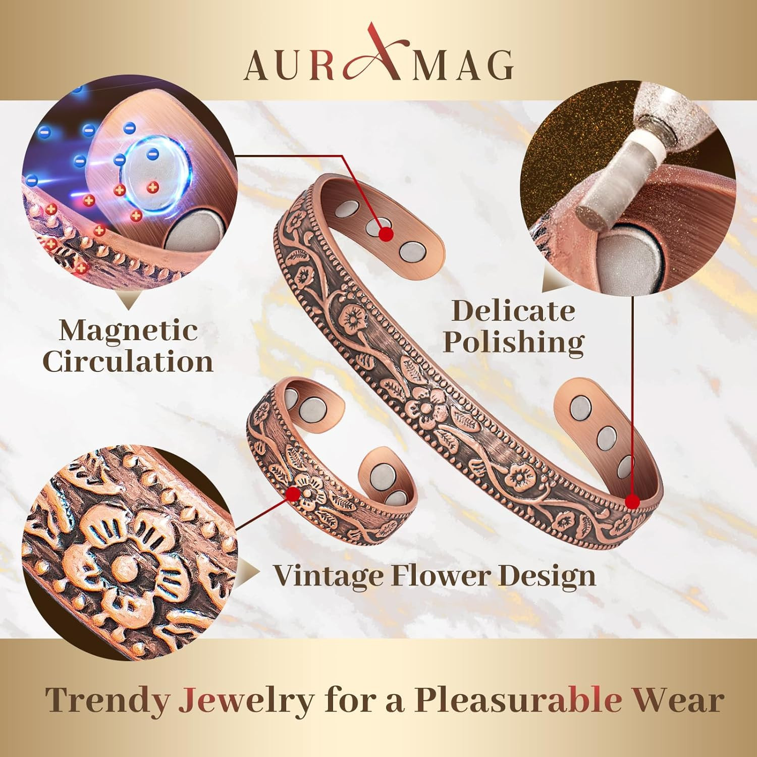Copper Bracelet & Ring for Men & Women, Arthritis Pain Relief Magnetic