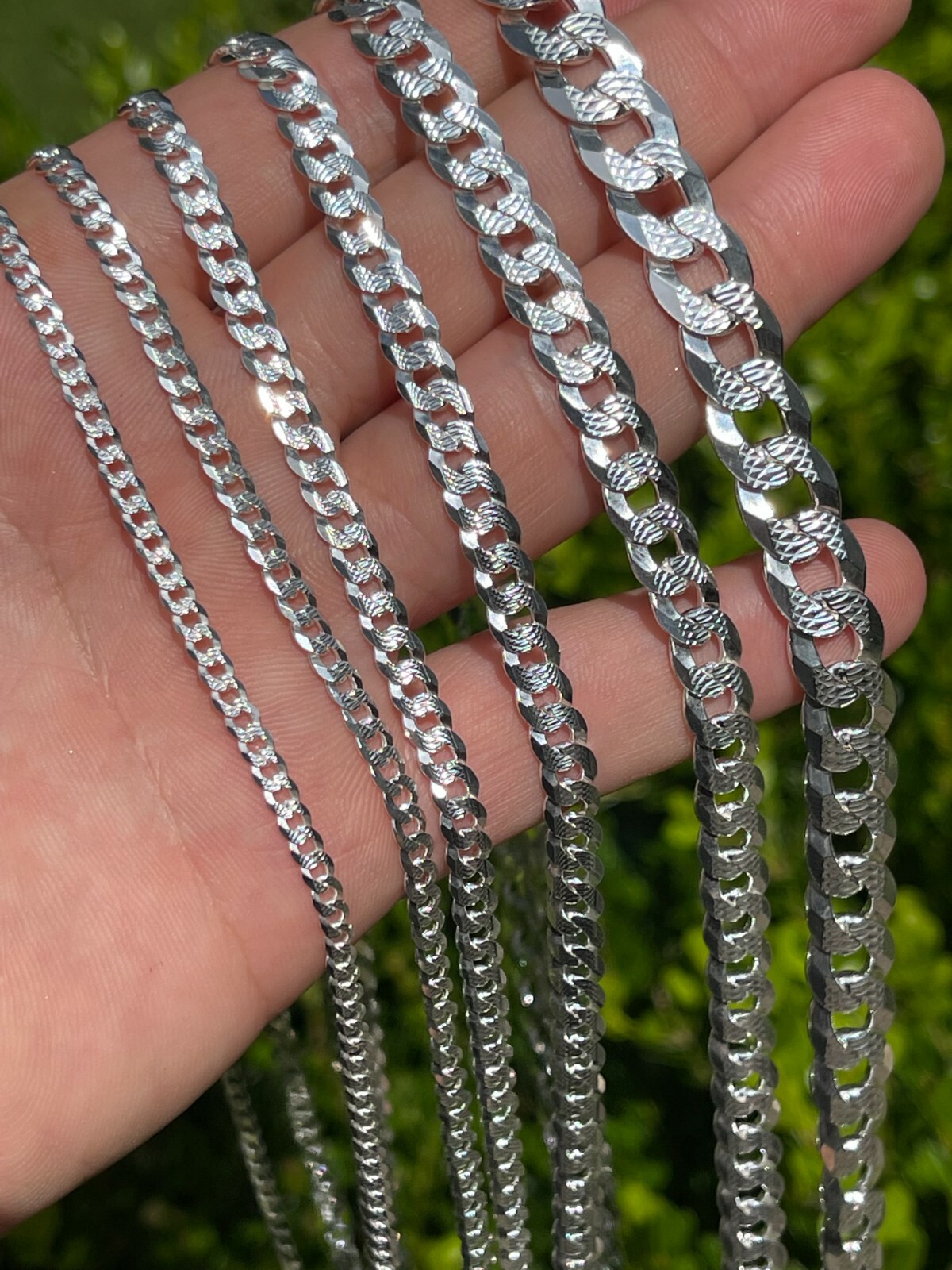 Solid 925 Silver Diamond Cut Flat Miami Curb Cuban Link Chain Necklace 3-11mm