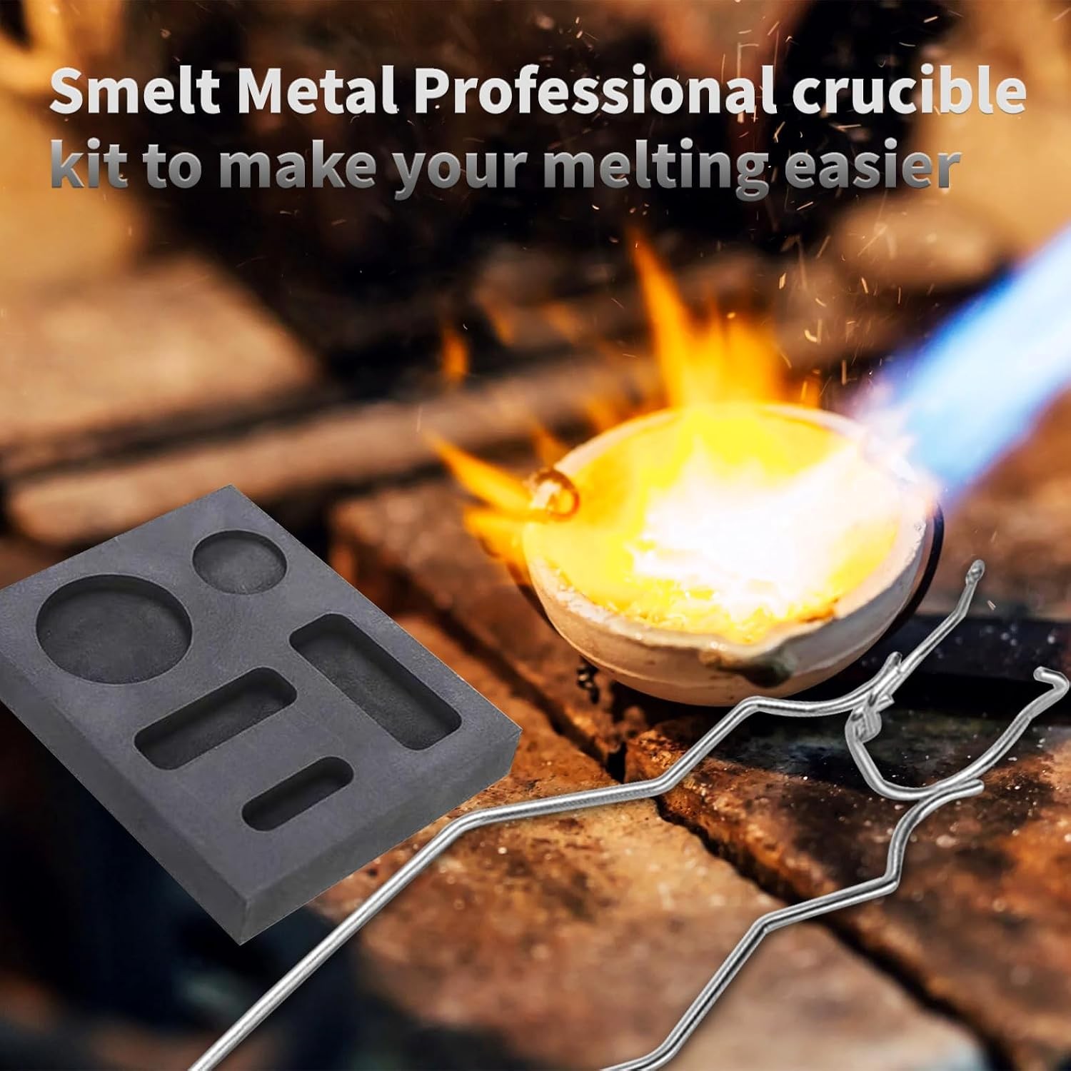 Graphite Metal Melting Casting Kit 7pc 5-in-1 Graphite Ingot Mold & Quartz