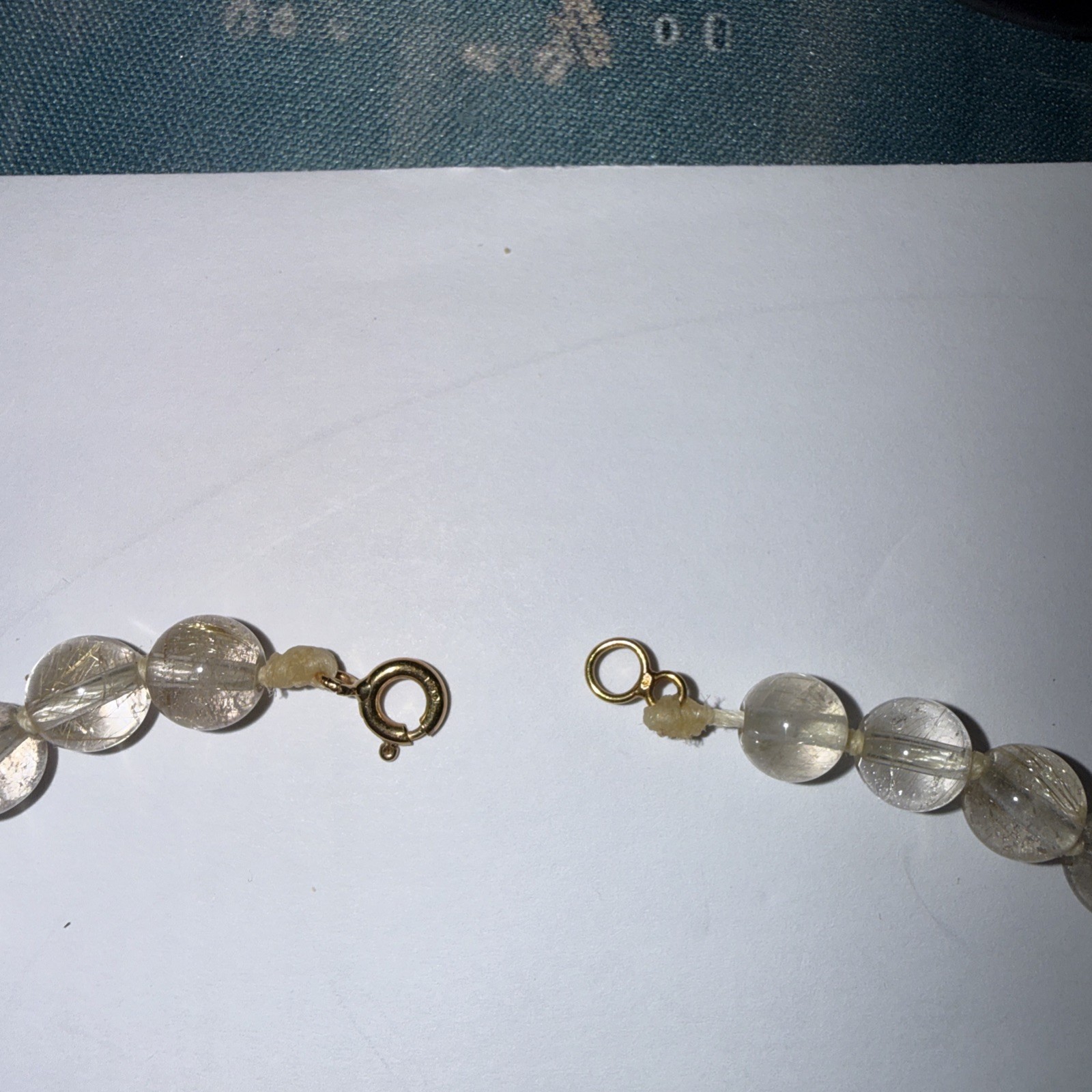 17 In Ritilated Quartz Necklace 8-10 Mm Gradient Beads, Gold Clasp