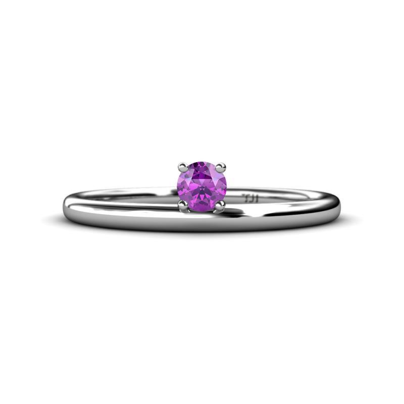 Round Amethyst 4.00 mm Asymmetrical Stackable Ring 14K Gold JP:231130