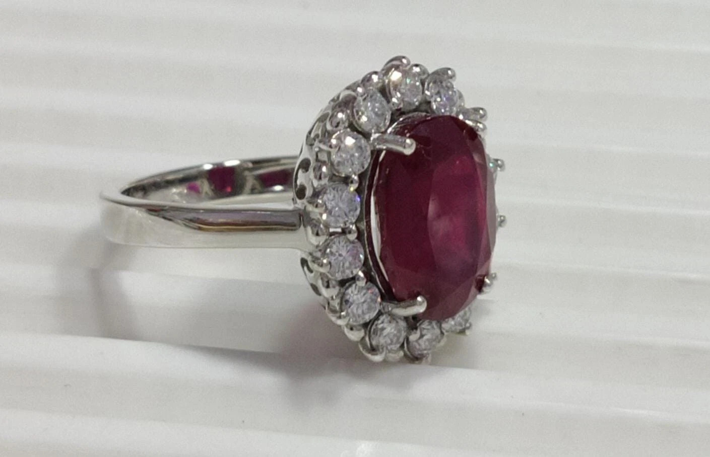 7.00 Ct Oval Cut Natural Ruby Diamond Engagement Ring 14K Solid White Gold 8