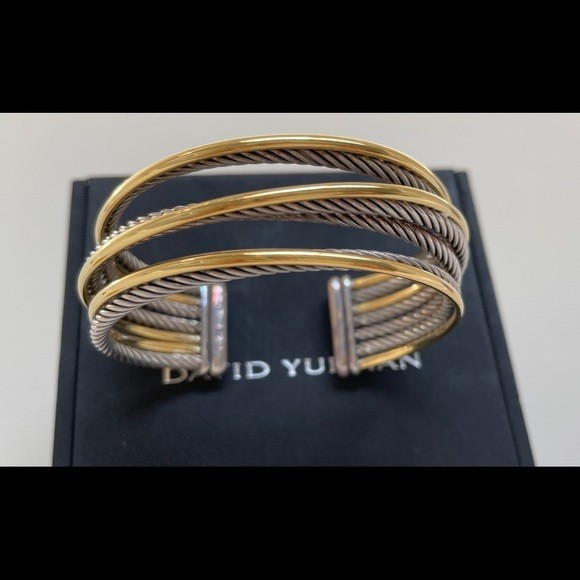David Yurman Crossover Two Row Cuff Bracelet Sterling Silver 18K Gold M