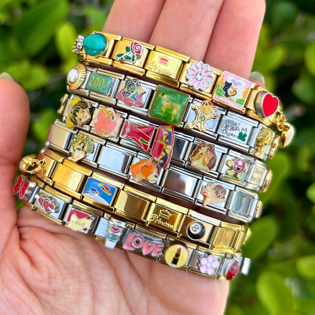 Vintage Italian Charm Bracelet – Themed & Sized, Stainless Steel, Nostalgic Jewe