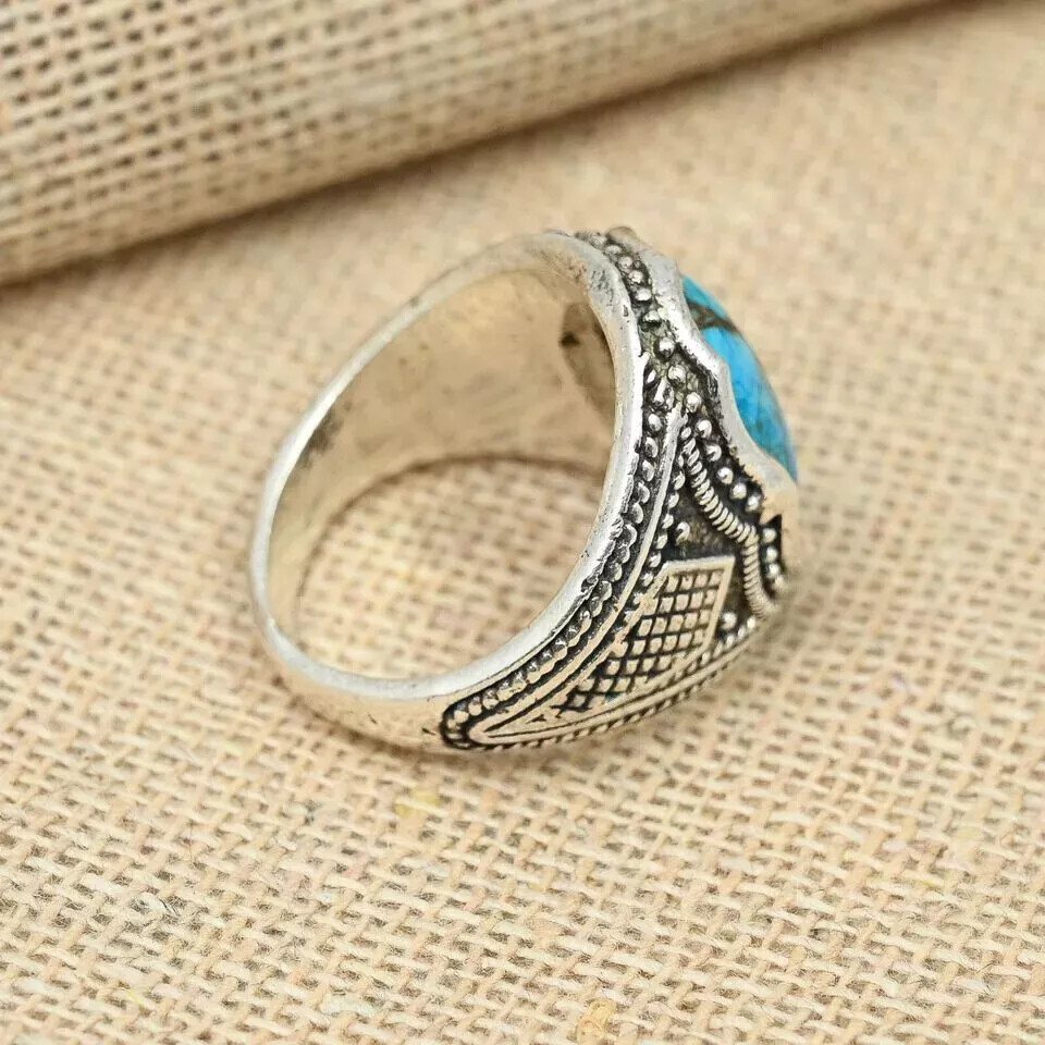 Blue Copper Turquoise Gemstone Ring 925 Sterling Silver Men’s Ring All Size D83