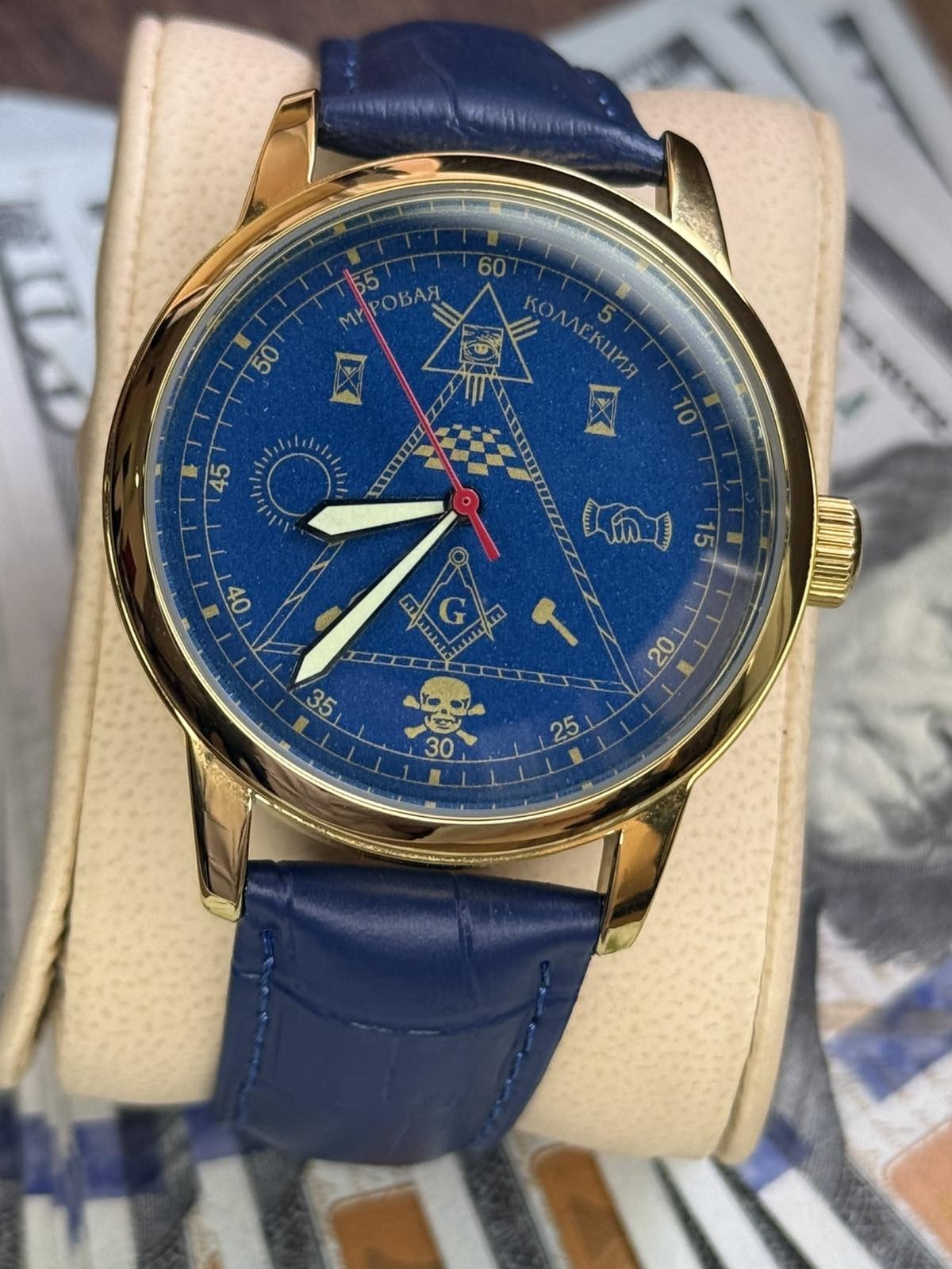 Mason Raketa 1990s Watch,Blue Soviet Mechanical Skull Men’s Wrist Pyramid USSR
