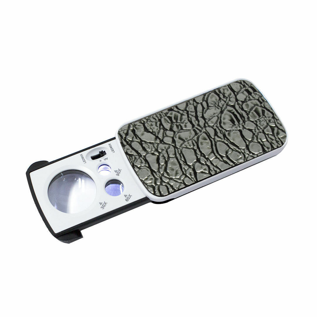 30x 60x 90x Coin Jewelry Jewelers Watch Loupe Magnifier Microscope LED UV Light