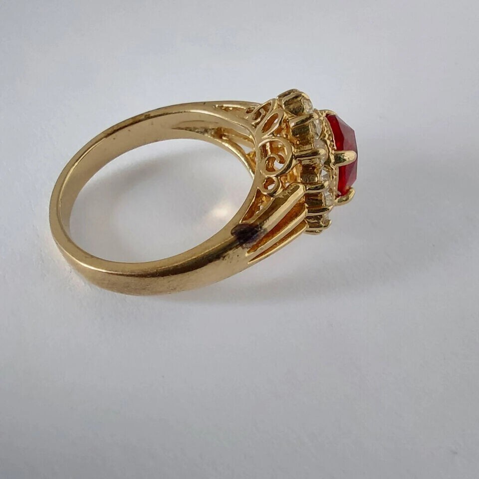 2Ct Oval Cut Lab-Created Red Ruby 14K Yellow Gold Plated Engagement Halo Ring