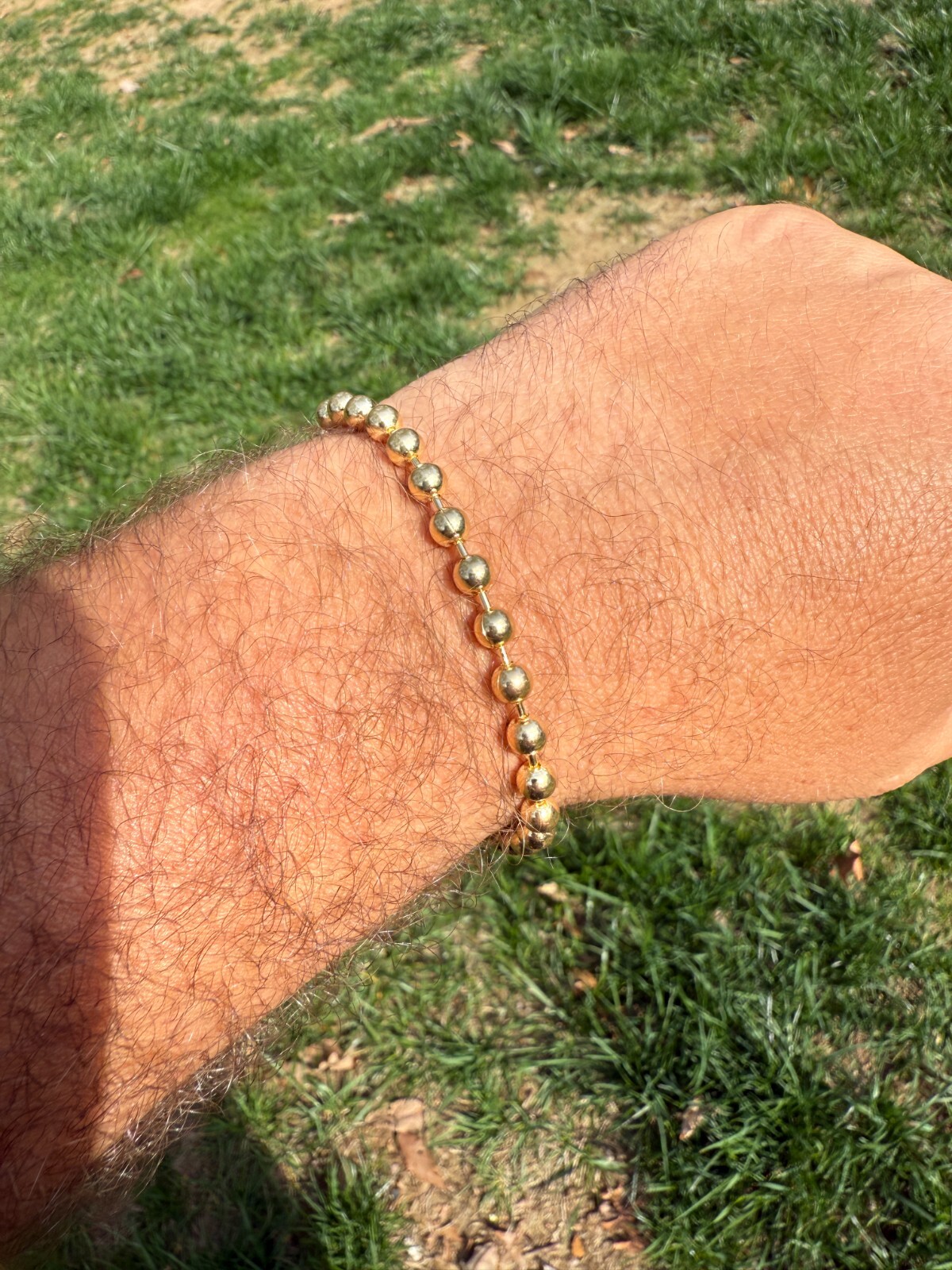 Men’s Solid 14k Gold Over 925 Silver Ball Bead Bracelet 5mm Thick Beads – 8″