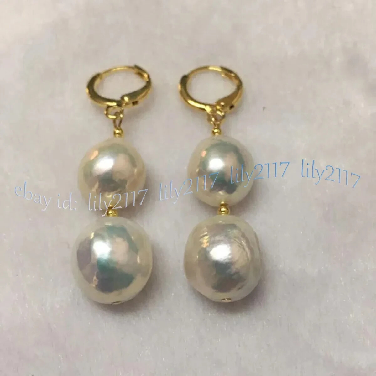 Huge 12-15mm Natural White South Sea Keshi Edison Baroque Pearl Dangle Earrings
