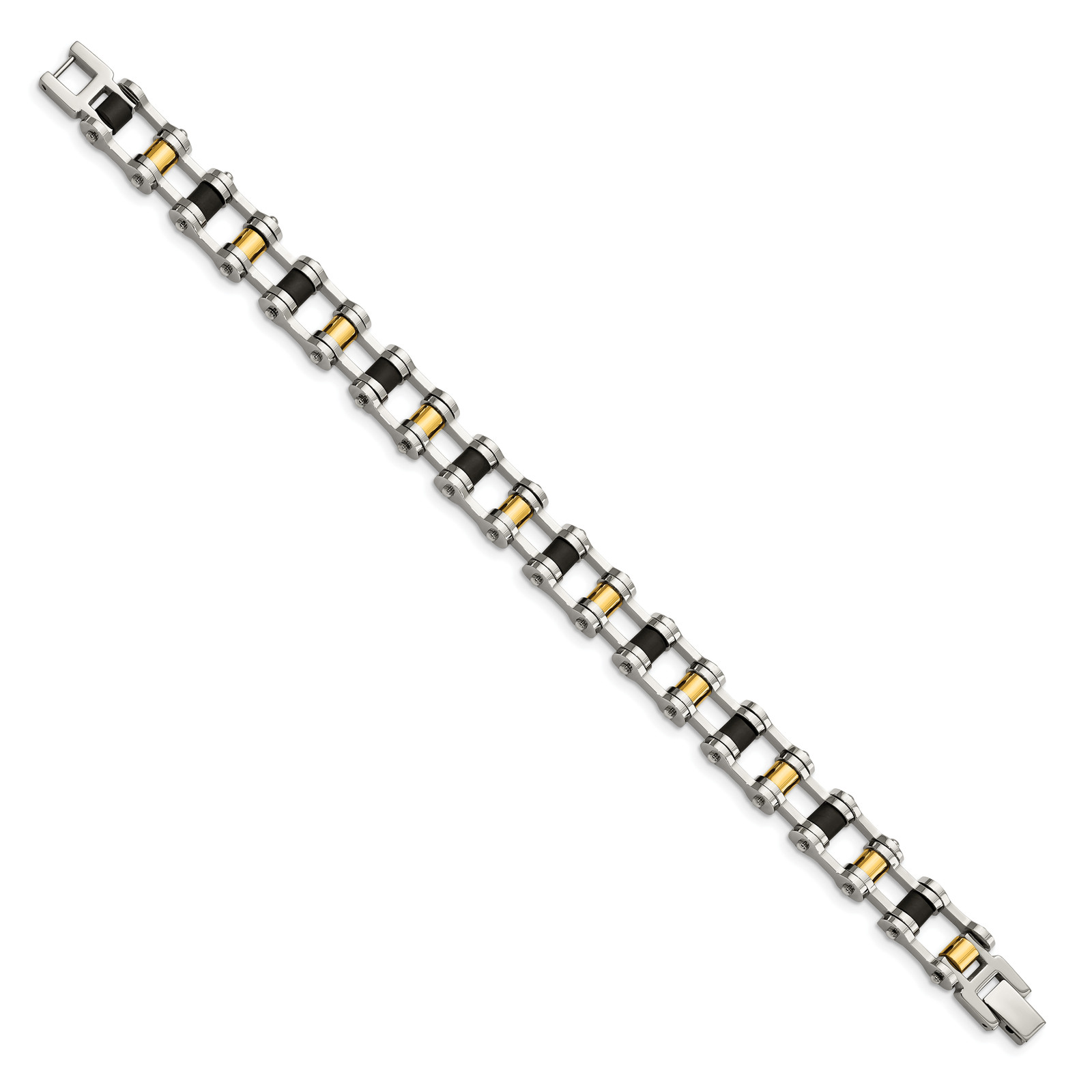 Chisel Stainless Steel Polished Yellow IP-plated with Black Rubber 8.75 inch Bra