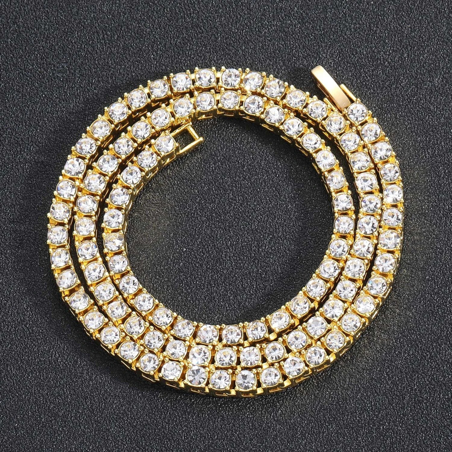 Tennis Chain Necklace Men Iced Out 5mm Silver Tone Jewelry