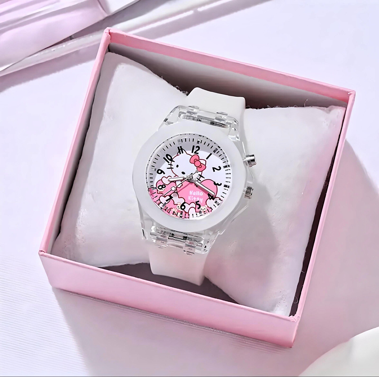 Hello Kitty Light Up Analog Kids Watch with Silicone Band – White